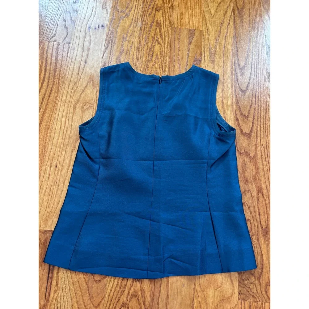 Tory Burch Teal Blue 100% Silk Sleeveless Shell Top Blouse Size 4 Zipper‎ Back